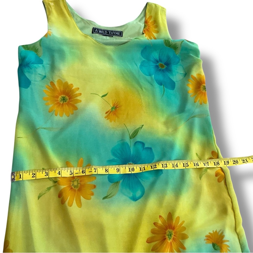 Sleeveless Yellow & Aqua Floral Maxi Dress with Scarf - Picture 11 of 13